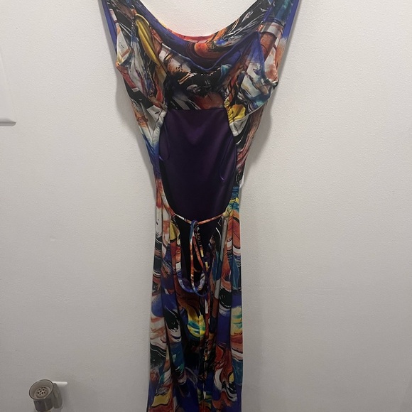 Women's Multi- Color Abstract Spaghetti Open Back Bodycon Dress Size Medium - Picture 8 of 12
